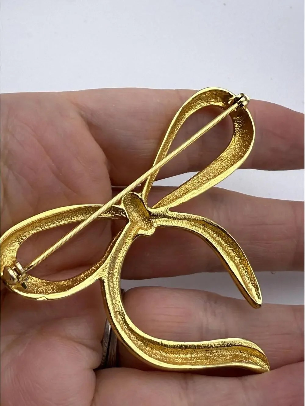 Gold Tone Bow Shaped Brooch Pin